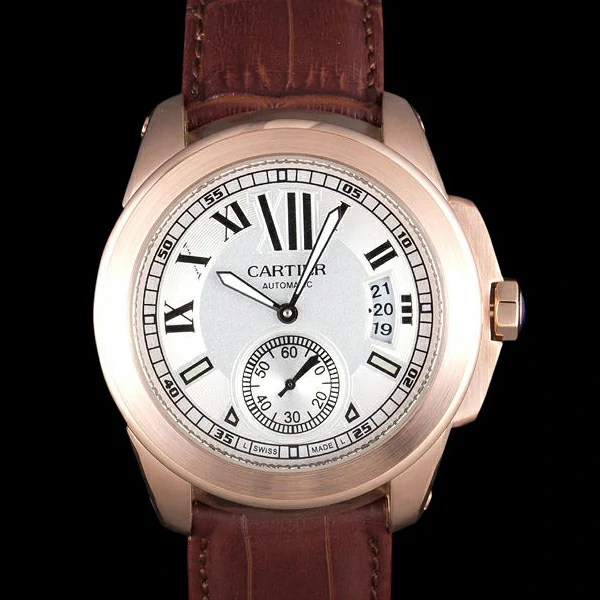 Cartier Calibre White Dial Gold Case Brown Leather Bracelet new58880