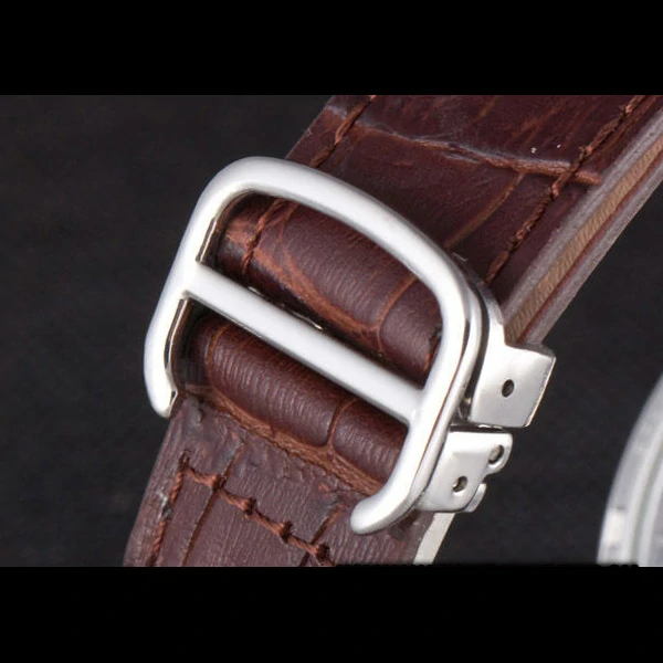Cartier Luxury Skeleton Watch with Silver Bezel and Brown Leather Band new59648