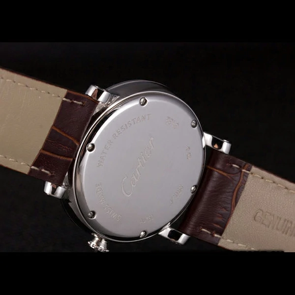 Cartier Moonphase Silver Watch with Brown Leather Band new59461