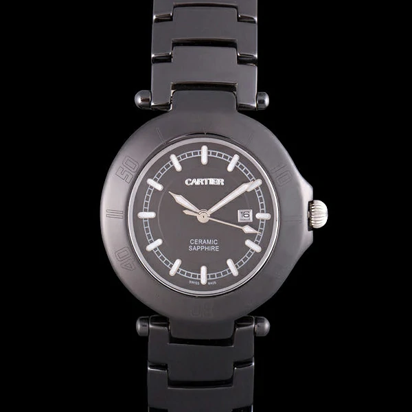 Cartier Pasha 34mm Black Dial Black Ceramic Case Rubber Bracelet new57545