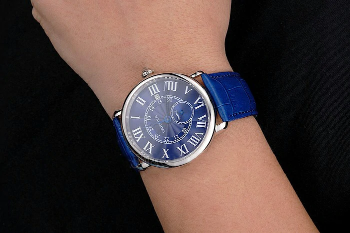 Cartier Ronde Louis Cartier Blue Dial Stainless Steel Case Blue Leather Strap new121523