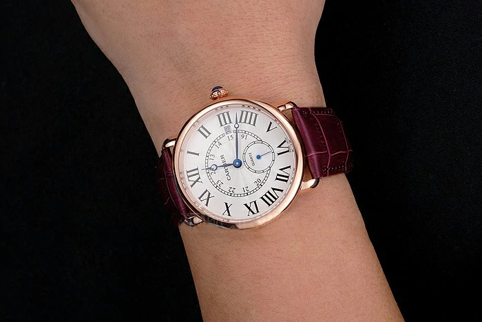 Cartier Ronde Louis Cartier White Dial Gold Case Purple Leather Strap new121524