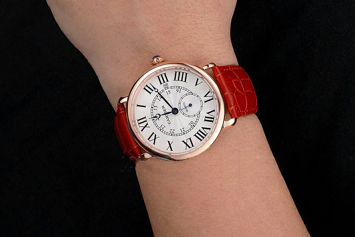 Cartier Ronde Louis Cartier White Dial Gold Case Red Leather Strap new121527