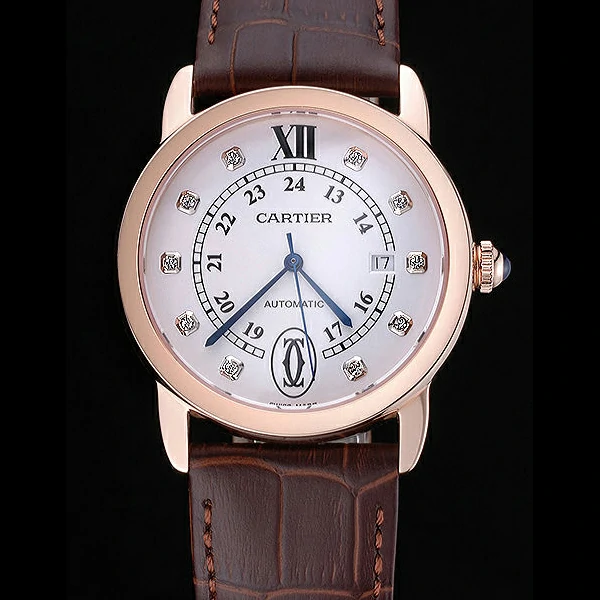 Cartier Ronde Louis Gold Case White Dial Diamond Numerals new60096