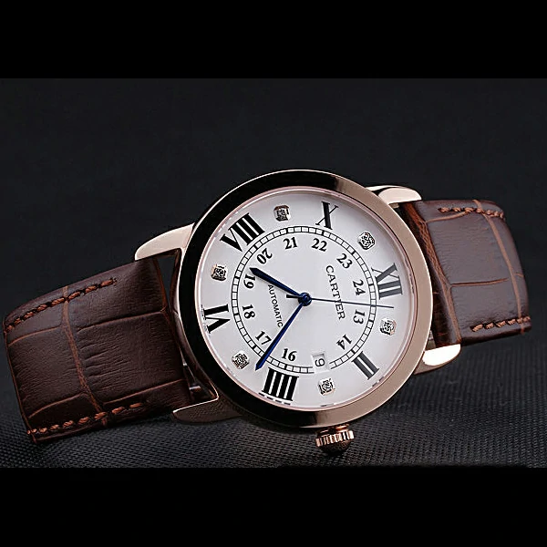 Cartier Ronde Louis Gold Case White Dial Roman and Diamond Numerals new60097
