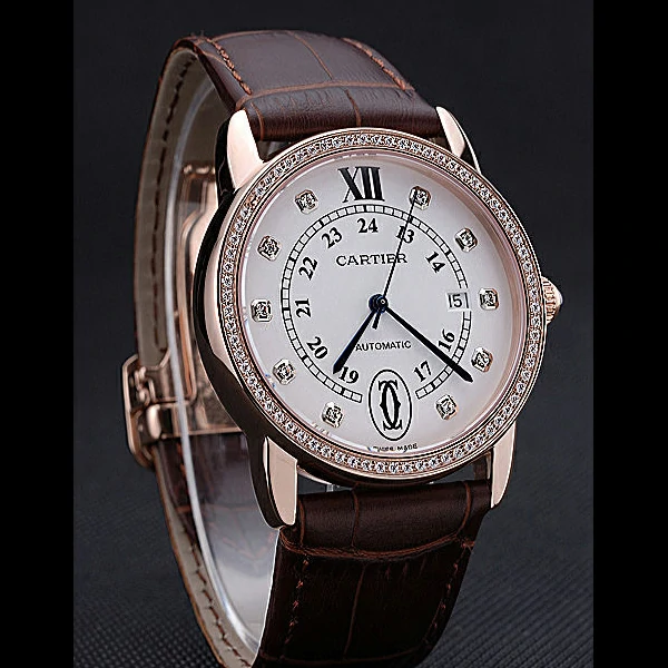 Cartier Ronde Louis Gold Diamond Case White Dial Diamond Numerals new60101