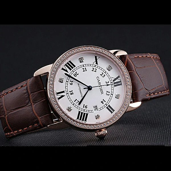 Cartier Ronde Louis Gold Diamond Case White Dial Roman and Diamond Numerals new60102