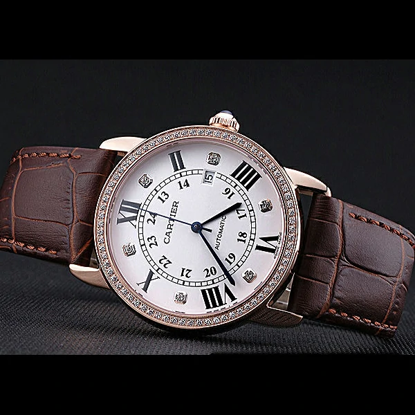 Cartier Ronde Louis Gold Diamond Case White Dial Roman and Diamond Numerals new60102