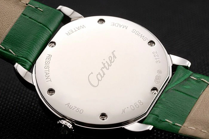 Cartier Ronde Louis Silver Diamond Case White Dial Green Leather Bracelet new124464