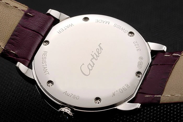 Cartier Ronde Louis Silver Diamond Case White Dial Purple Leather Bracelet new124461