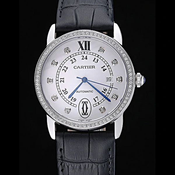 Cartier Ronde Louis Stainless Steel Diamond Case White Dial Diamond Numerals new60091