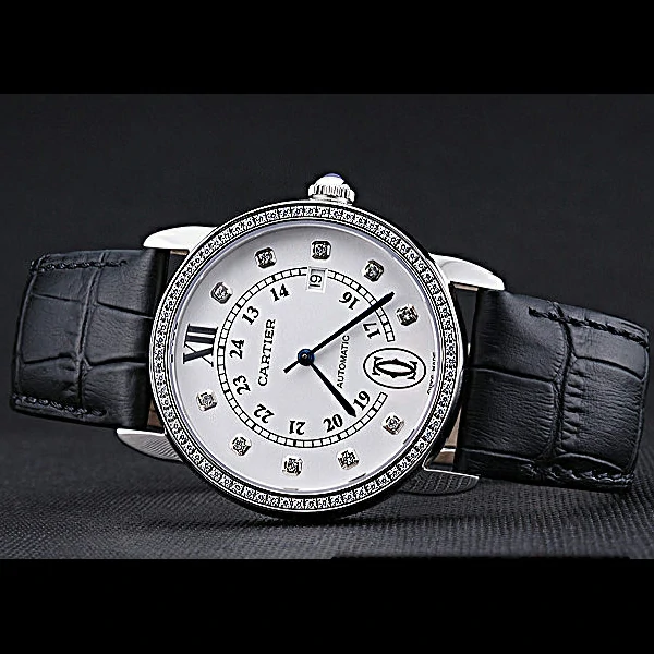Cartier Ronde Louis Stainless Steel Diamond Case White Dial Diamond Numerals new60091