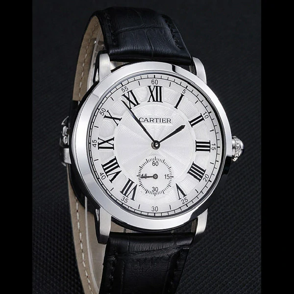 Cartier Ronde Louis White Dial Black Leather Strap new59891