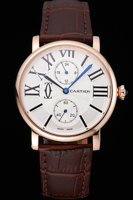 Cartier Ronde Second Time Zone White Dial Gold Case Brown Leather Strap new120944