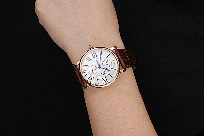 Cartier Ronde Second Time Zone White Dial Gold Case Brown Leather Strap new120944