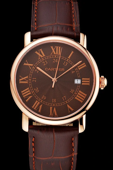 Cartier Ronde Solo Brown Dial Rose Gold Case Brown Leather Strap new122581