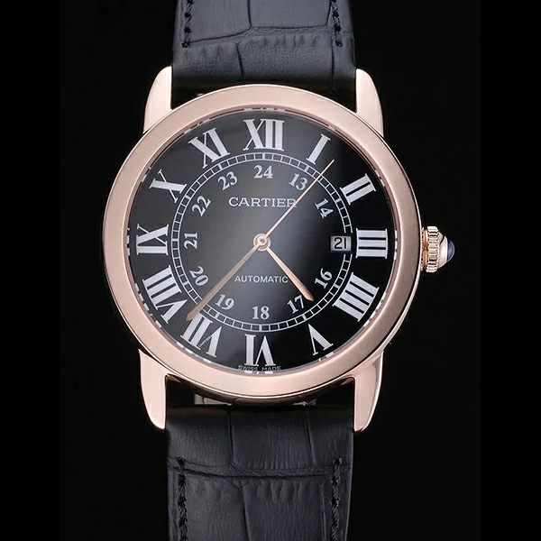 Cartier Ronde Solo Gold Case Black Dial Roman Numerals new60099