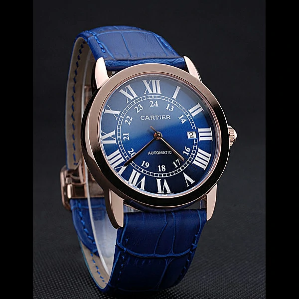Cartier Ronde Solo Gold Case Blue Dial Roman Numerals new60100