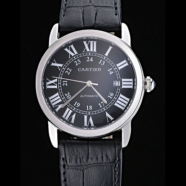 Cartier Ronde Solo Stainless Steel Case Black Dial Roman Numerals new60089