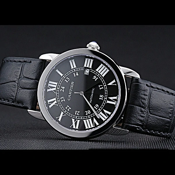Cartier Ronde Solo Stainless Steel Case Black Dial Roman Numerals new60089
