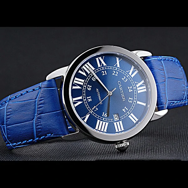 Cartier Ronde Solo Stainless Steel Case Blue Dial Roman Numerals new60090