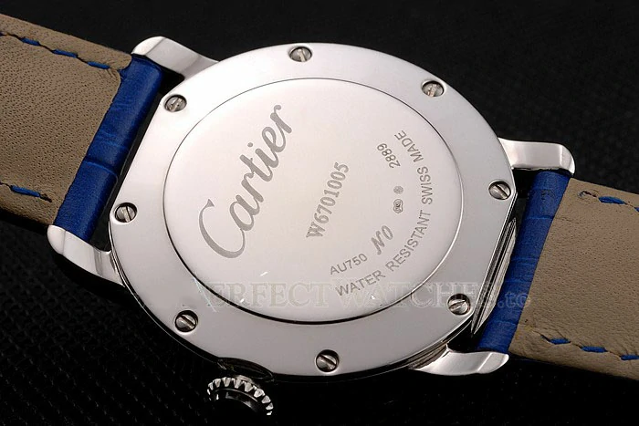 Cartier Ronde White Dial Diamond Hour Marks Stainless Steel Case Blue Leather Strap new122573