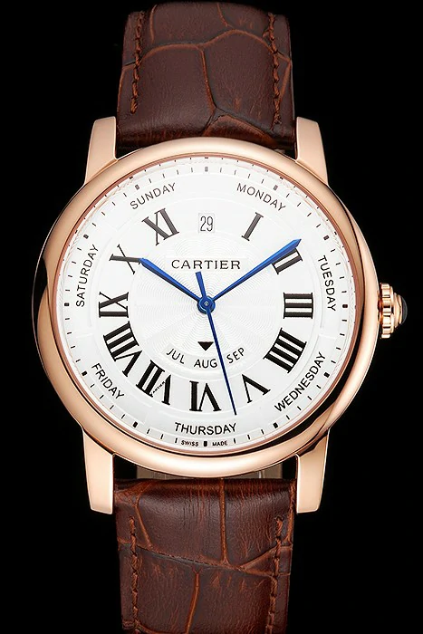 Cartier Rotonde Annual Calendar White Dial Rose Gold Case Brown Leather Strap new122743