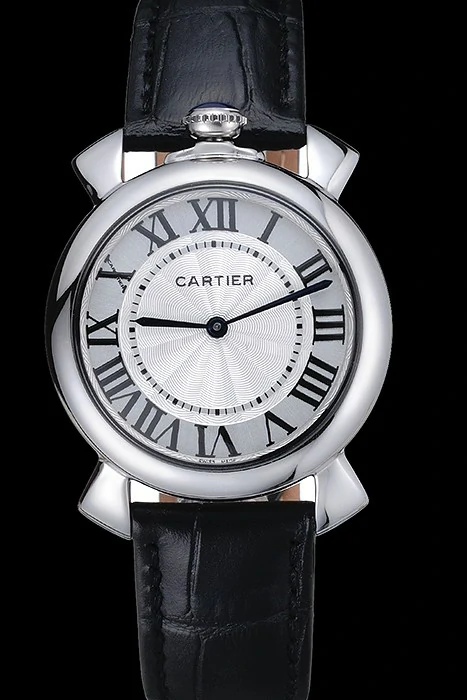 Cartier Rotonde Blue Crown Black Leather Bracelet new118390