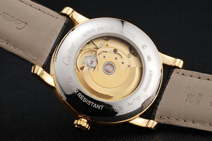Cartier Rotonde Small Complication White Dial Gold Diamond Case Black Leather Strap new121252