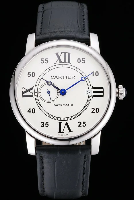 Cartier Rotonde Solo White Dial Silver Case Black Leather Strap new121253