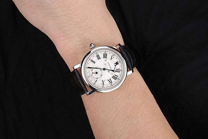 Cartier Rotonde White Dial Stainless Steel Case Black Leather Strap new120735