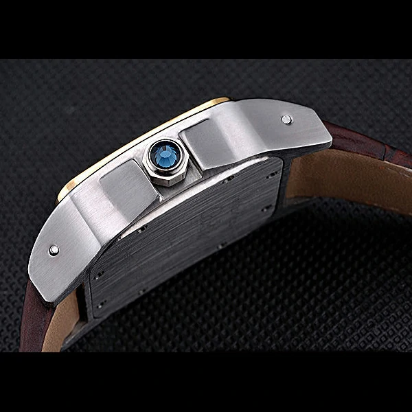 Cartier Santos Automatic Stainless Steel & Gold Case Brown Leather Strap new60141