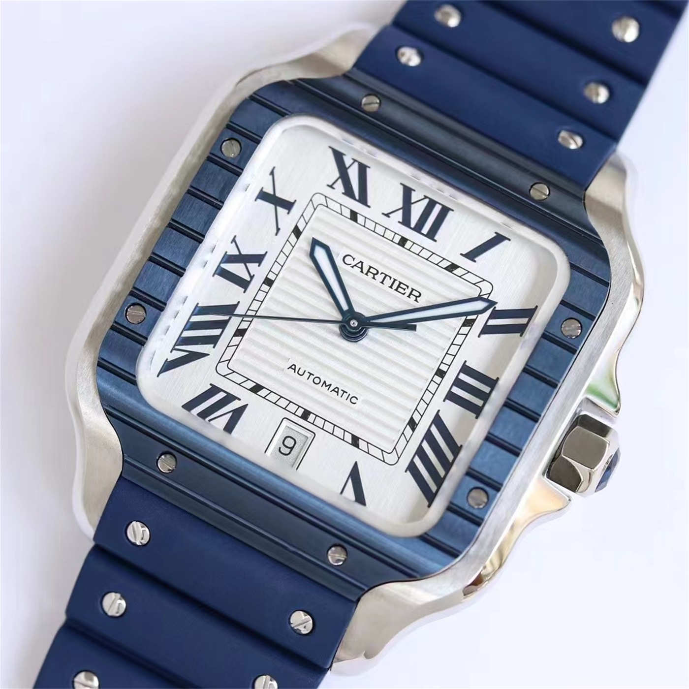 Cartier Santos Blue Rubber Strap Replica (WSSA0047) – GF Factory
