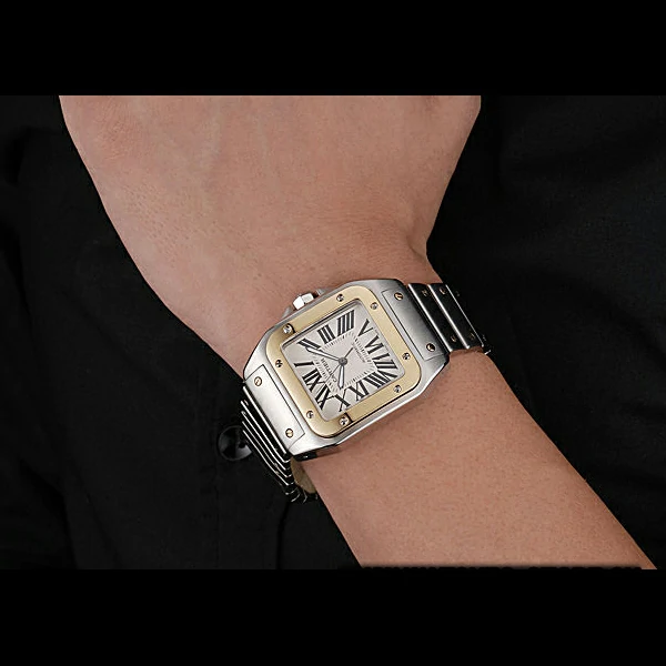 Cartier Santos De Cartier Galbee Yellow Gold and Steel Case Steel Bracelet new60527