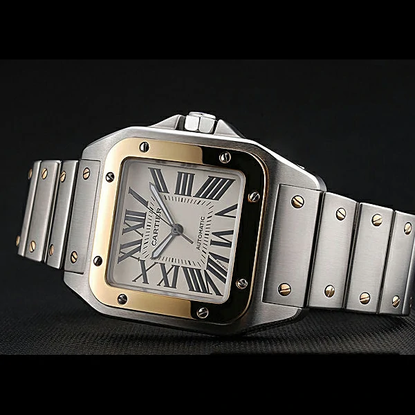 Cartier Santos De Cartier Galbee Yellow Gold and Steel Case Steel Bracelet new60527