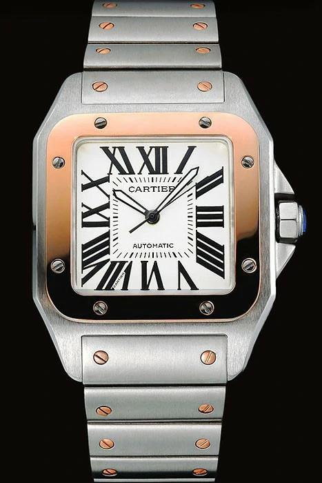 Cartier Santos White Dial Gold Bezel Steel Case And Bracelet new120853