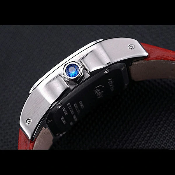 Cartier Santos White Dial Stainless Steel Case Red Leather Bracelet new60440