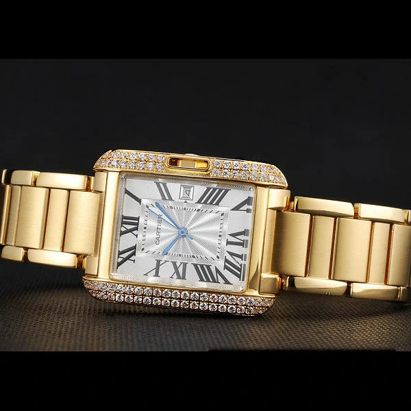 Cartier Tank Anglaise 30mm White Dial Diamonds Gold Case Gold Bracelet new59157