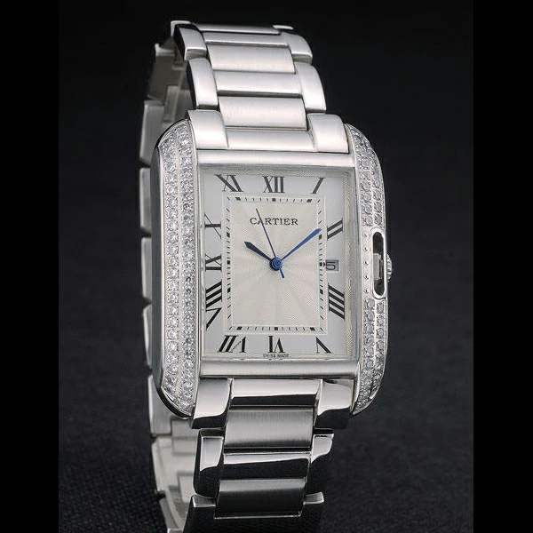 Cartier Tank Anglaise 30mm White Dial Diamonds Steel Case Stainless Steel Bracelet new59147