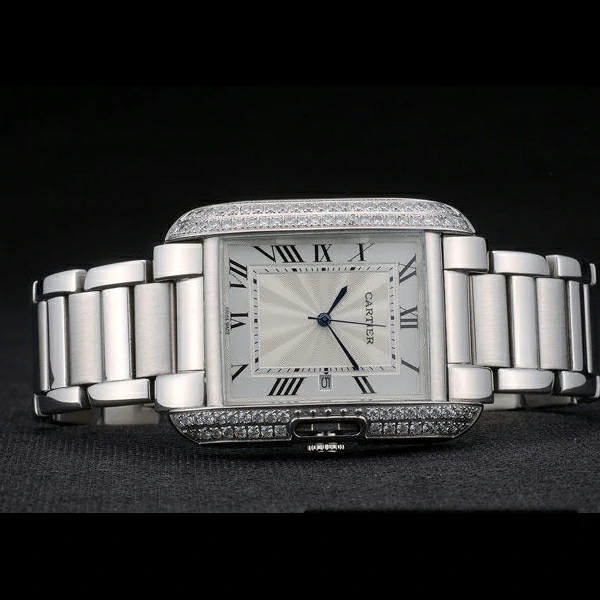 Cartier Tank Anglaise 30mm White Dial Diamonds Steel Case Stainless Steel Bracelet new59147