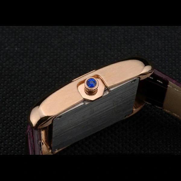 Cartier Tank Anglaise 30mm White Dial Gold Case Purple Leather Bracelet new59180