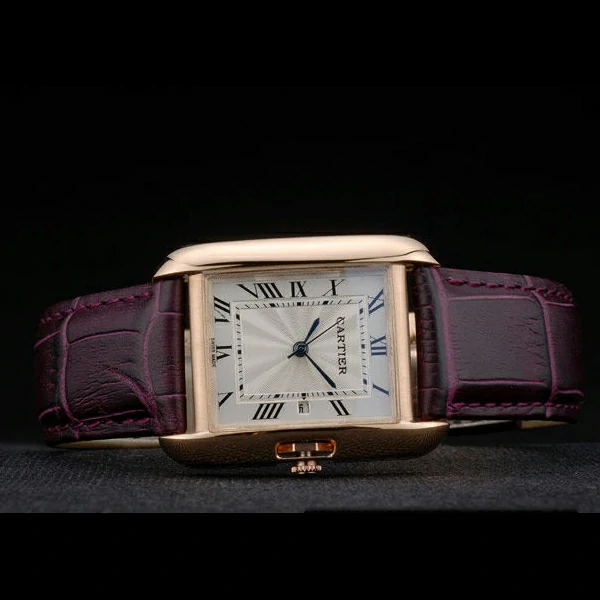 Cartier Tank Anglaise 30mm White Dial Gold Case Purple Leather Bracelet new59180