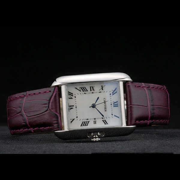 Cartier Tank Anglaise 30mm White Dial Stainless Steel Case Purple Leather Bracelet new59188