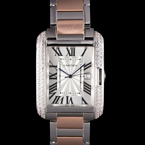 Cartier Tank Anglaise 36mm Silver Dial Diamonds Steel Case Two Tone Bracelet new59149