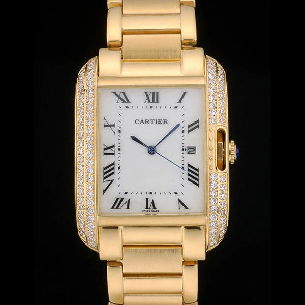 Cartier Tank Anglaise 36mm White Dial Diamonds Gold Case Gold Bracelet new59156
