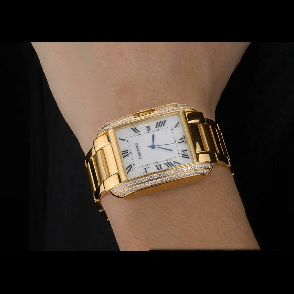 Cartier Tank Anglaise 36mm White Dial Diamonds Gold Case Gold Bracelet new59156