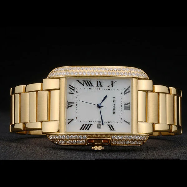 Cartier Tank Anglaise 36mm White Dial Diamonds Gold Case Gold Bracelet new59156