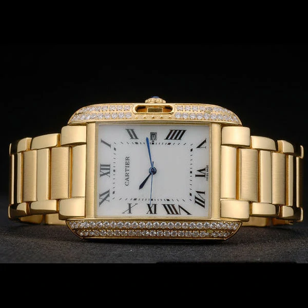 Cartier Tank Anglaise 36mm White Dial Diamonds Gold Case Gold Bracelet new59156