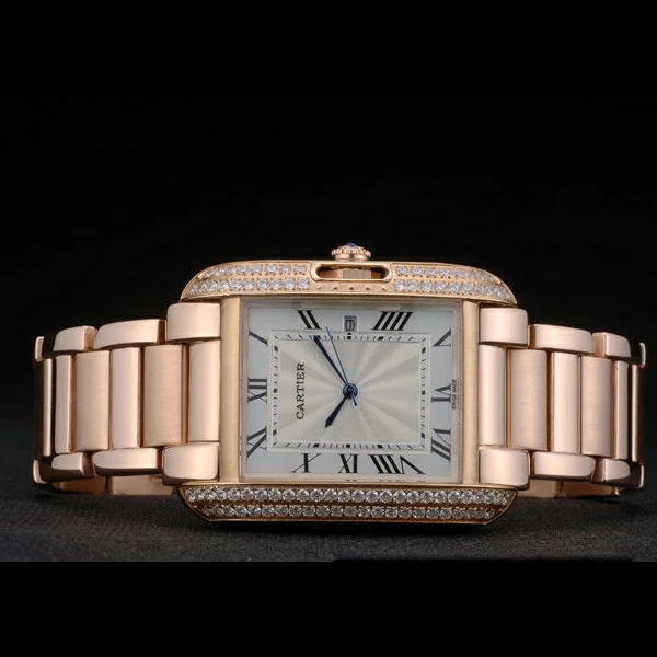 Cartier Tank Anglaise 36mm White Dial Diamonds Rose Gold Case Rose Gold Bracelet new59154