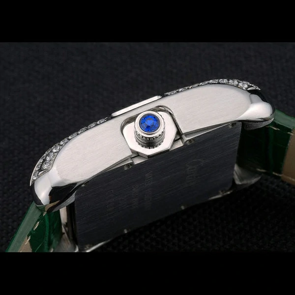 Cartier Tank Anglaise 36mm White Dial Diamonds Steel Case Green Leather Bracelet new59185